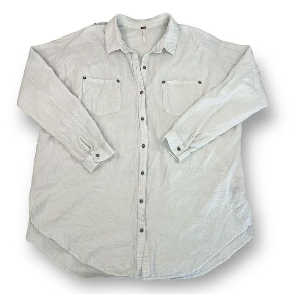 Free People Oversized Pale Green Front Button Top Size Large - Picture 1 of 6